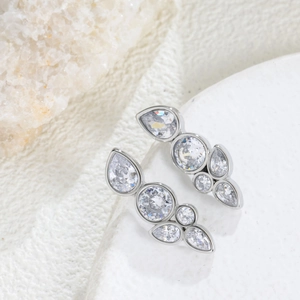 Silver teardrop cubic zirconia stud earrings in titanium steel for women