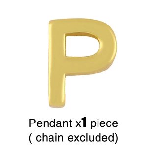 Polished gold letter P pendant close-up, minimalist jewelry accessory without chain