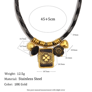 18K gold plated stainless steel necklace with square flower pendant and woven rope chain