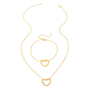 Golden stainless steel jewelry set with hollow heart pendants and twisted knot details