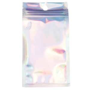 Holographic laser resealable packaging bag with zip lock and hanging hole for jewelry