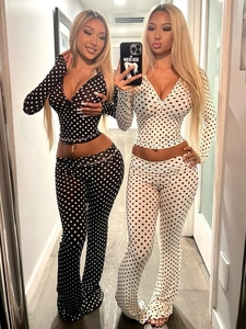 Polka Dot Langarm Kapuzenpullover Mit Reißverschluss Und Schlaghose Damen Slim Fit Streetwear Mode Sexy Outfit