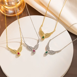 Angel Wing Pendant Necklace Titanium Steel With Teardrop Rhinestone Inlay Light Luxury Clavicle Chain For Women Fashion