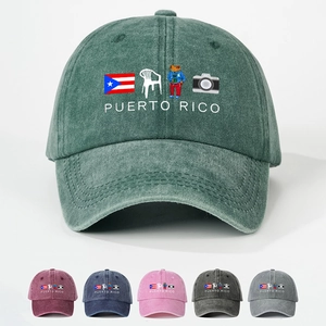 Casquette De Baseball Lavée Puerto Rico Rétro Drapeau Grenouille Imprimé Chapeau De Soleil Réglable Extérieur Unisexe