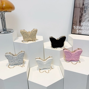 Bolso de Noche de Moda en Forma de Mariposa Para Mujer Bolso de Hombro con Cadena de Estrás y Lentejuelas