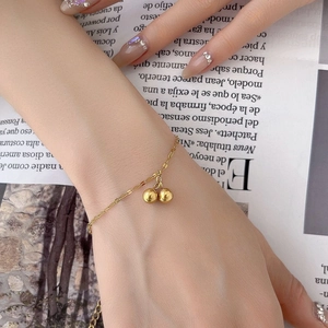 Minimalist Titanium Steel Gold Bracelet For Women Small Ball Pendant Elegant Double Bead Anklet Mori Style Fashion Jewelry