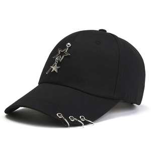 Punk Baseball Cap Cotton Canvas With Metal Rings And Star Pendant Adjustable Hip Hop Streetwear Y2K Gothic Hat
