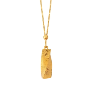 Vintage 24k gold plated necklace featuring a twisted rectangular pendant with hammered texture