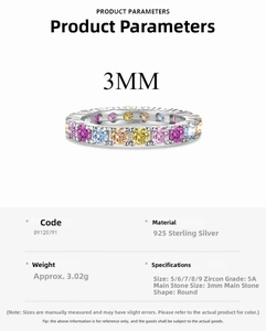 Detailed view of S925 sterling silver ring with 3mm multicolored 5A round zircons