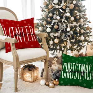 Christmas pillow covers with Hello Winter and Merry Christmas prints on linen fabric