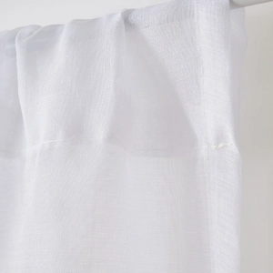 White semi-transparent Christmas door curtain with embroidered fabric texture and neat edges