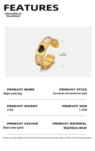 Detailed parameter chart for heart stainless steel ring with black and white marble drip