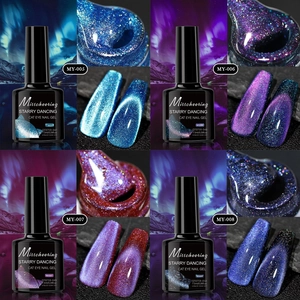 Starry Cat Eye Gel Nail Polish Set with 4 shimmer colors and UV LED soak off finish