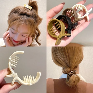 Set of small high ponytail shark clips in beige, brown, black and green resin