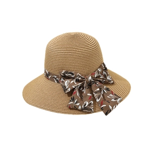Cappello da sole in paglia elegante da donna con tesa larga e fiocco floreale