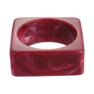 Minimalist square acrylic bangle with dark red marble texture and geometric chunky design