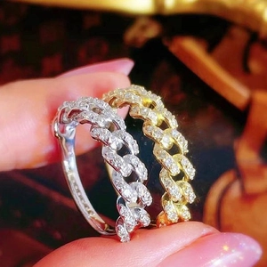 Anelli a catena cubana color oro e argento con pavé di zirconi cubici alla moda