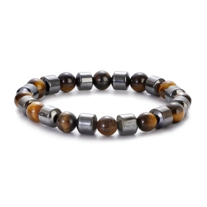 8mm Tiger Eye and Hematite stone beaded bracelet for men shown on white background