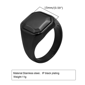 Minimalist black stainless steel ring for men with 15mm top width and matte finish