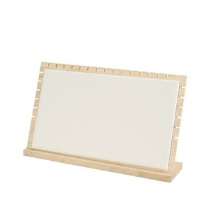 Large solid wood necklace display board with white microfiber padding and multiple slots