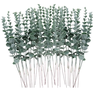 Detailed view of artificial eucalyptus stems with realistic grey-green round leaves