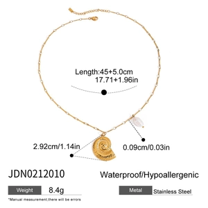 Collier en acier inoxydable doré 18K avec pendentif conque et breloque perle style océan