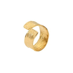 Minimalist 18K gold plated stainless steel adjustable ring with hammered texture