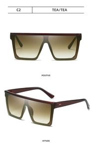 Lunettes de soleil carrées flat top thé avec monture écaille sous deux angles de vue