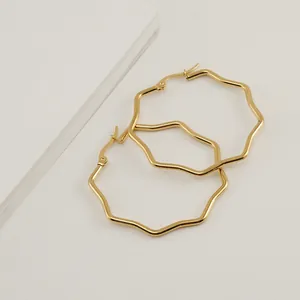 Wavy Hoop Earrings Stainless Steel 18K Gold Plated Large Geometric Irregular Polished Fashion Jewelry For Women