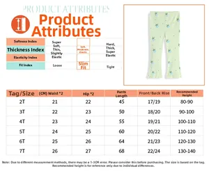 Tableau des tailles détaillé pour pantalon évasé à fleurs pour filles avec mesures