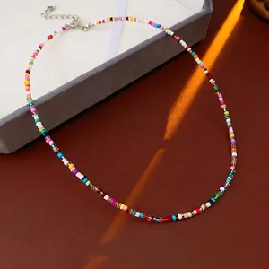 Colorful handmade glass beaded necklace with adjustable silver clasp for beach style