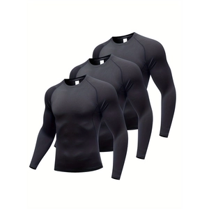Three-pack of men's quick-dry long-sleeve compression shirts for running and fitness training