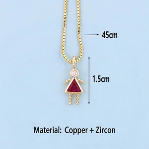 Gold plated girl pendant necklace with red triangular zircon and 45cm box chain