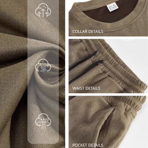 Men's casual coffee color tracksuit set with breathable textured fabric and drawstring