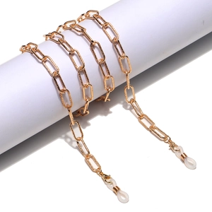Golden paperclip chain glasses strap made of premium metal alloy with silicone loops
