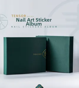 Hardcover dark green matte nail art sticker storage album with gold embossed logo