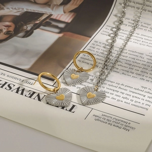 18k gold-plated stainless steel heart pendant necklace and earrings set with two-tone finish