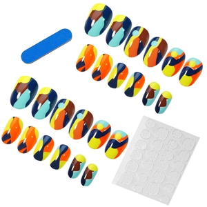 Faux ongles amande goutte d'eau avec motif camouflage abstrait coloré kit de 24 pièces