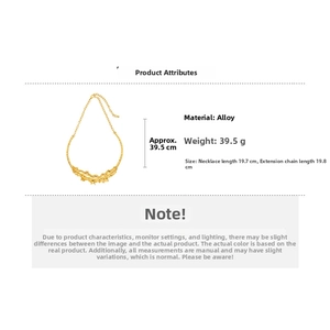 Detail of chunky gold leaf chain collar with dimensions and lobster clasp closure