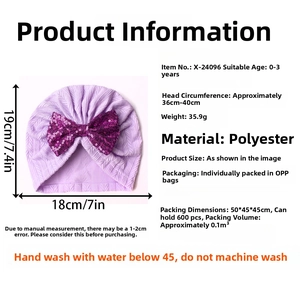 Size chart for baby jacquard hat with dimensions 18x19cm and polyester material details