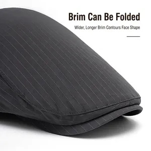 Men's retro striped beret with a widened foldable brim for outdoor sun protection