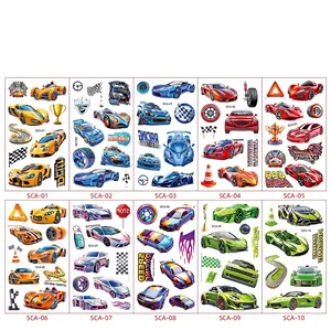 Racing car themed waterproof temporary tattoo stickers for kids featuring colorful sports cars