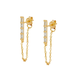 Simple Fashion Copper Long Tassel Chain Stud Earrings With 925 Sterling Silver Post Zirconia Linear Dangle Earrings For Women