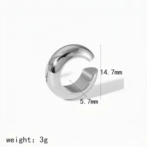 Detailed view of silver titanium steel ear cuff showing 14.7mm height and 5.7mm width