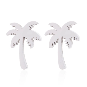 Minimalist silver coconut tree stud earrings in bohemian style for summer jewelry