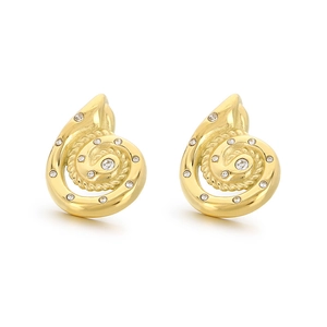 Elegant 18K gold plated spiral snail earrings with pearls and zircon stones for women