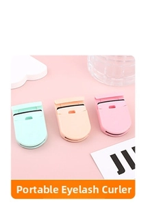 Three-piece portable eyelash curlers in pastel mint green, light pink, and orange