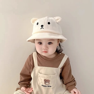 Baby Bucket Hat Cotton Corduroy Bear Ears Embroidery Sun Protection Cute Infant Toddler Outdoor Fisherman Cap