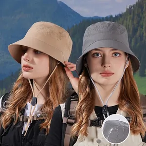 Waterproof Bucket Hat Nylon Quick Dry Breathable Sun Protection Outdoor Fishing Hiking Windproof Adjustable String Solid Color