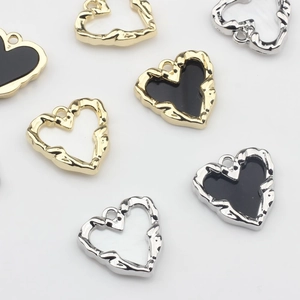 Heart Shaped Pendant Charms Zinc Alloy Enamel Inlay Hollow Textured For DIY Earring Jewelry Making Accessories Korean Style